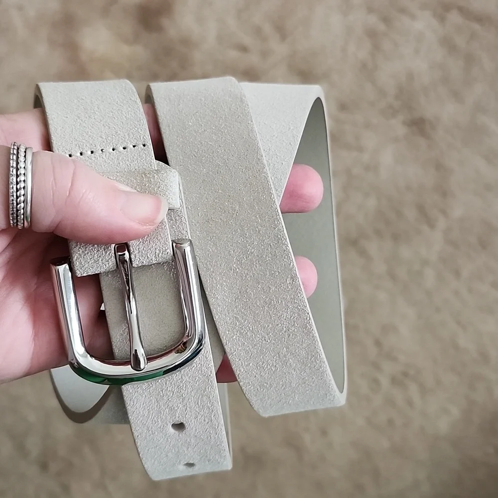 Express Light Gray Belt Silver Buckle Genuine Leather.